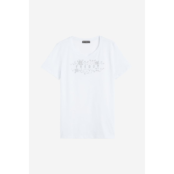 FREDDY T-shirt in jersey leggero con grafica floreale e glitter - S4WTRT4-W