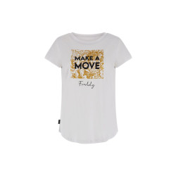 FREDDY T-shirt comfort bifronte bianca stampa glitter e lettering - DONNA - S3WBFT1-W